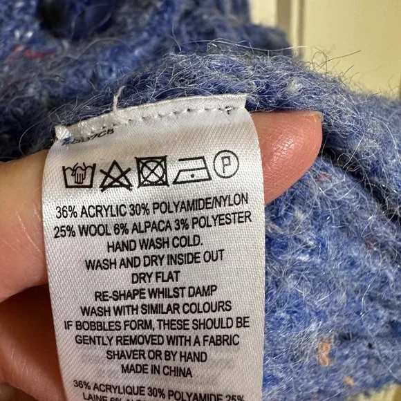 French Connection Knit Cardigan Sweater Puff Sleeve Blue L - Picture 4 of 7